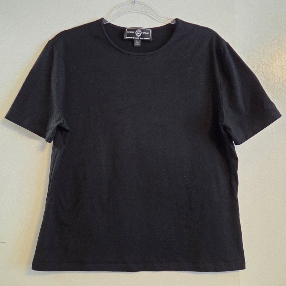 ST. JOHN SPORT By Marie Gray Black Knit Short Sleeve Shirt Large USA